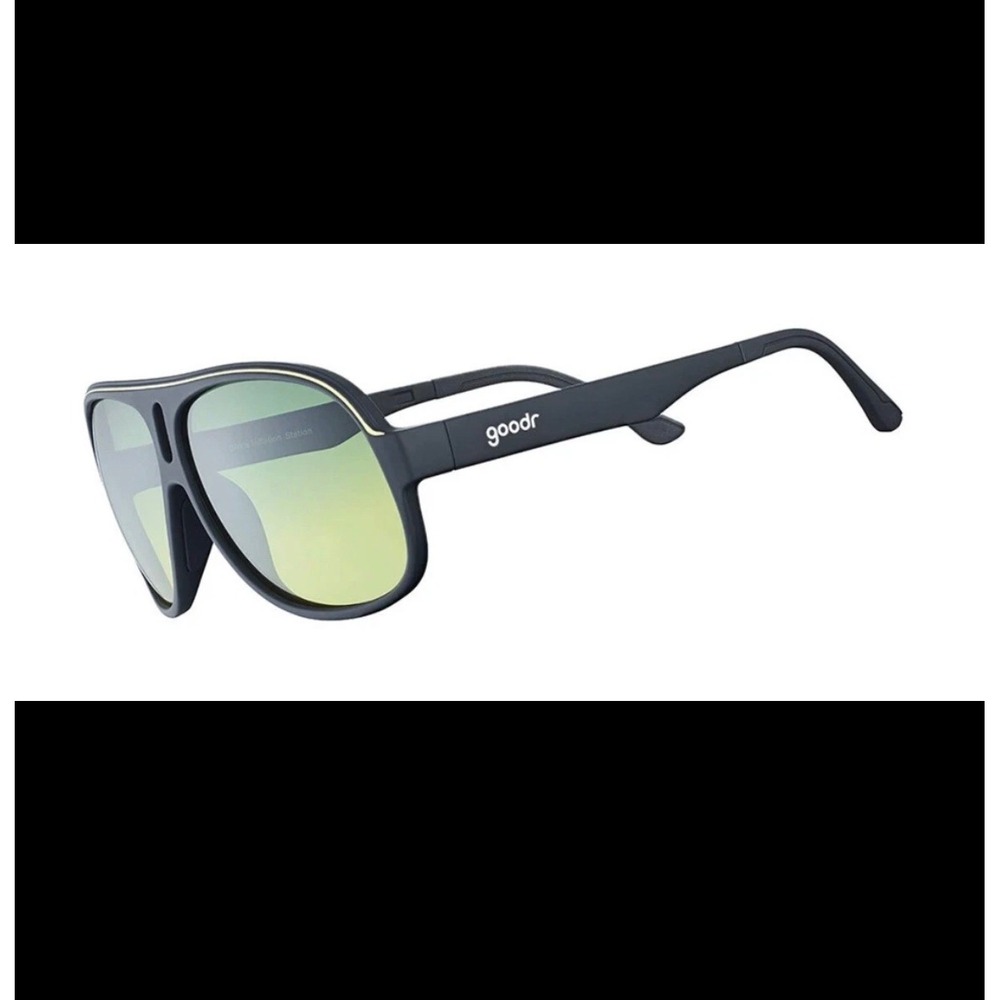 Goodr Dirks Inflation Station Sunglasses Matte Black Green Yellow Gradient Lens